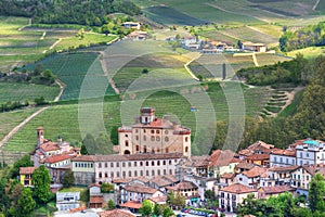 Barolo Castle and hills of Piedmont, Italy.