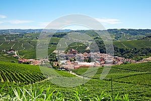 Barolo medieval town surrounded by vineyards in Italy