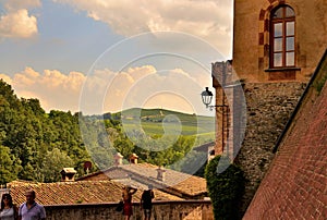 Barolo, Piedmont, Italy. July 2018. From the castle you have magnificent views of the surrounding countryside