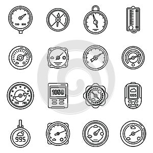 Barometer control icons set, outline style