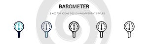 Barometer icon in filled, thin line, outline and stroke style. Vector illustration of two colored and black barometer vector icons