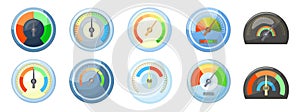 Barometer icons set cartoon vector. Weather control