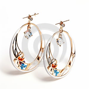 Baroness Inspired Gold Hoop Earrings With Rhinestones And Colored Crystals