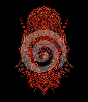 Illustration vector Barong bali culture icon form bali-indonesia with sacred geometry pattern on black background.