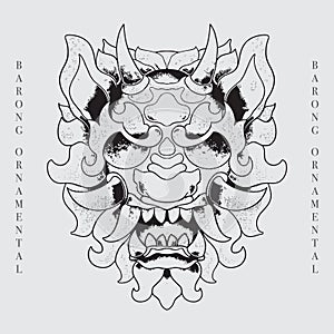 Barong head Balinese culture vector line art illustration