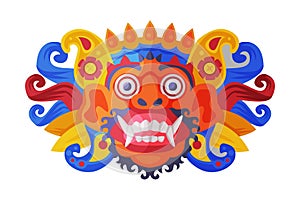 Barong Ritual Mask as Bali Traditional Cultural Attribute Vector Illustration