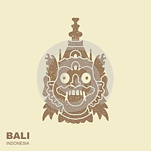 Barong. Traditional ritual Balinese mask. Flat icon with a shabby effect.