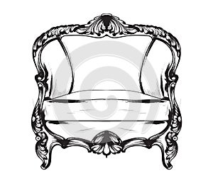 Baroque armchair Vector. Royal style decotations. Victorian ornaments engraved. Imperial furniture decor illustrations photo