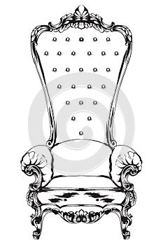 Baroque armchair Vector. Royal style decotations. Victorian ornaments engraved. Imperial furniture decor illustrations photo