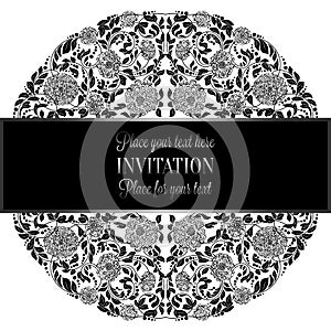 Baroque background with antique, luxury silver,black and gray vintage frame, victorian banner, damask floral wallpaper ornaments,