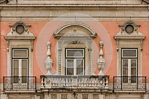 Baroque balcony and windows. Foz palace. Lisbon. Portugal