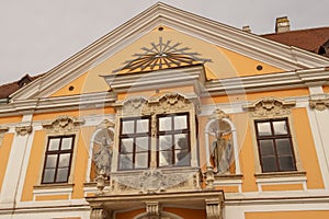 Baroque bay window in the historical downtown of Gyor, Hungary.