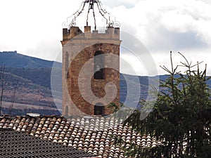 Bell tower of the church of san benito de aren, huesca, aragon, spain, europe photo