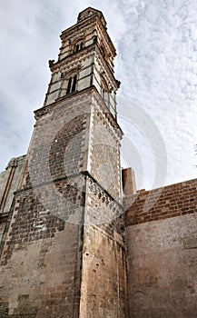 baroque bell tower in Soleto, Italy