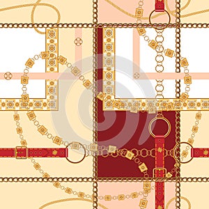 Baroque belts and chains. Vector seamless pattern for print, fabric, scarf