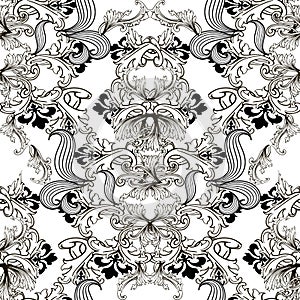 Baroque black and white vintage vector seamless pattern. Ornamental floral background. Antique baroque ornament in Victorian style