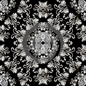 Baroque black and white vintage vector seamless pattern. Ornamental floral Damask background. Repeat geometric backdrop. Ancient