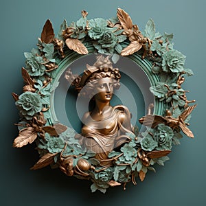 Baroque Bronze Mint Wreath Statue In Rococo Style