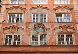 Baroque building with ornate windows in Prague, Czech Republic