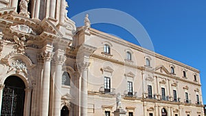 baroque cathedral and old stone hall (archdiocese building) - syracuse - italy