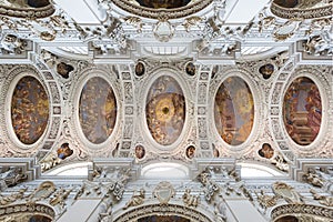 Baroque ceiling frescoes of St. Stephen`s cathedral in Passau, Germany. photo