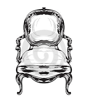 Baroque chair Vector. Royal style decotations. Victorian ornaments engraved. Imperial furniture decor illustrations line photo