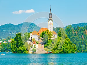 Baroque Church of the Assumption of Saint Mary on Bled Island, Lake Bled, Julian Alps, Slovenia, Europe