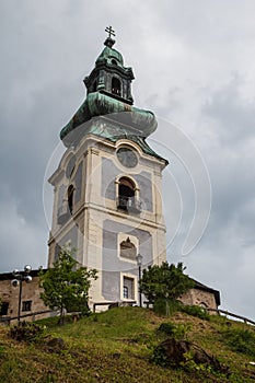 Baroque church bell tower in Banska Stiavnica town