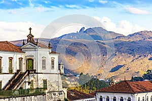 Baroque church and mountains in the city of Ouro Preto