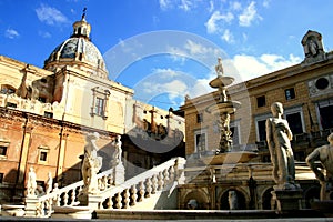 Baroque church, Pretoria square fountain. Palermo photo