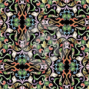 Baroque colorful floral vector seamless pattern. Damask ornament