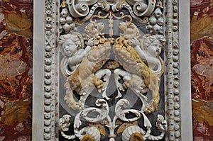 Baroque coloured marble decoration detail in a Sicilian church