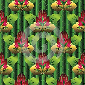 Baroque 3d vector seamless pattern. Green drapery textured flora