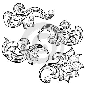 Baroque engraving leaf scroll photo