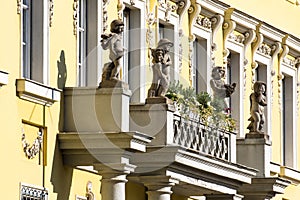 Baroque facade balcony in the old town of Bayreuth