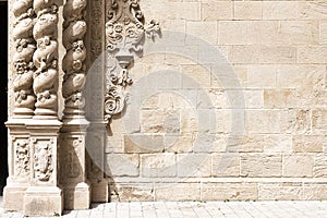 Baroque facade of a church in Catalonia, Spain. No people and empty copy space