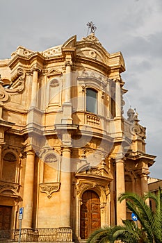 Baroque facade of the church in the historic part of Noto