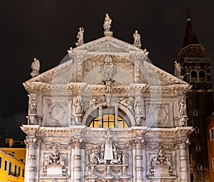 Baroque facade of San Moise at night