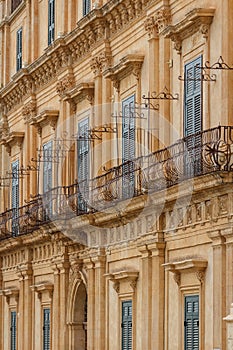 Baroque facades of the buildings in the historic part of Noto
