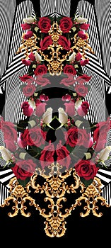 Baroque and red roses geometric pattern