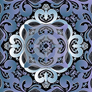 Baroque floral 3d seamless pattern. Ornamental colorful background. Repeat Damask backdrop. Decorative Baroque style