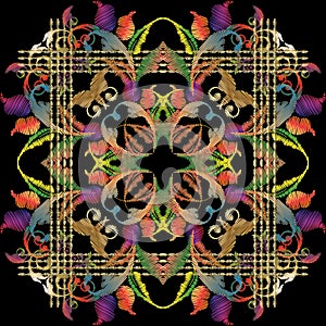 Baroque floral embroidery mandala panel pattern.