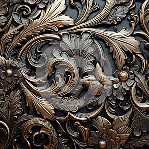Baroque floral pattern in relief. AI generation