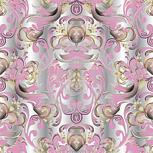Baroque floral vector 3d seamless pattern. Damask ornamental ele