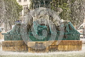 Baroque fountain detail. Rossio square. Lisbon. Portugal