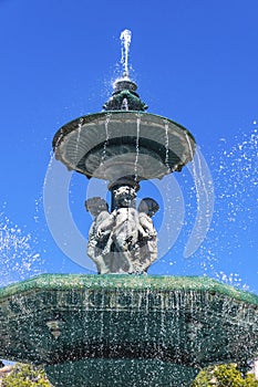 Baroque fountain on Rossio square in Lisbon city, Portugal