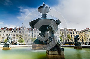 Baroque fountain on rossio square