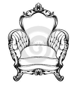 Baroque furniture rich armchair. Royal style decotations. Victorian ornaments engraved. Imperial furniture decor. Vector photo