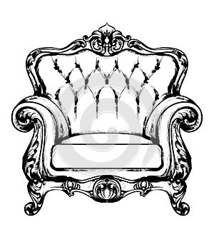 Baroque furniture rich armchair. Royal style decotations. Victorian ornaments engraved. Imperial furniture decor. Vector photo