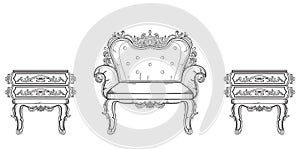 Baroque furniture rich set collection. Ornamented background Vector illustration